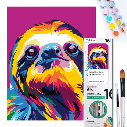 2-in-1 Paint by Numbers Kit - Rolled Canvases (20x25cm & 20x20cm), 16 Colours (Pop Party Palette - Sloth)