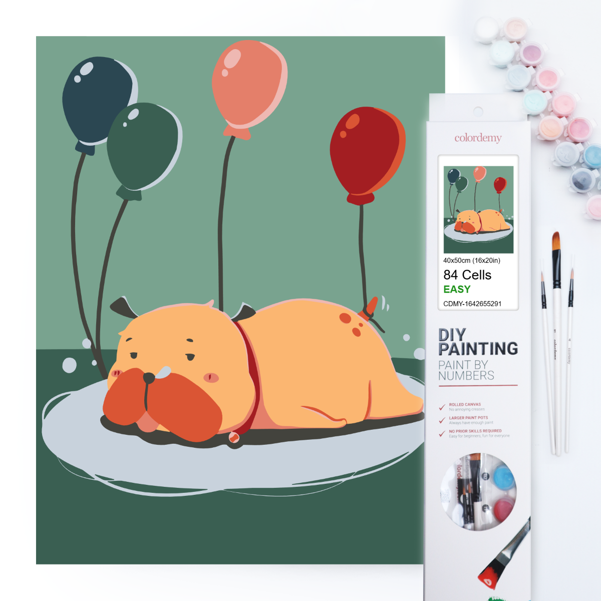 40x50cm Paint by Numbers kit: Birthday Paws: Lazy Dog Celebration