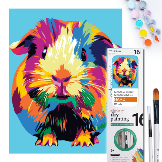 2-in-1 Paint by Numbers Kit - Rolled Canvases (20x25cm & 20x20cm), 16 Colours (Pop Party Palette - Guinea Pig)