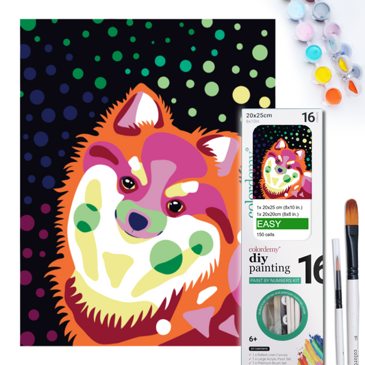 2-in-1 Paint by Numbers Kit - Rolled Canvases (20x25cm & 20x20cm), 16 Colours (Proud Little Paws - Pomeranian)
