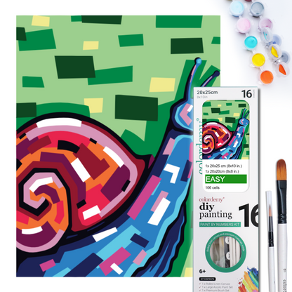 2-in-1 Paint by Numbers Kit - Rolled Canvases (20x25cm & 20x20cm), 16 Colours (Geometric Pop Art - Snail)