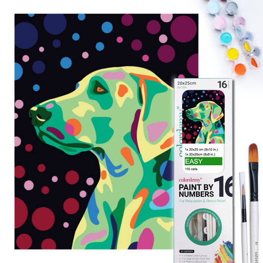 2-in-1 Paint by Numbers Kit - Rolled Canvases (20x25cm & 20x20cm), 16 Colours (Proud Little Paws - Labrador)