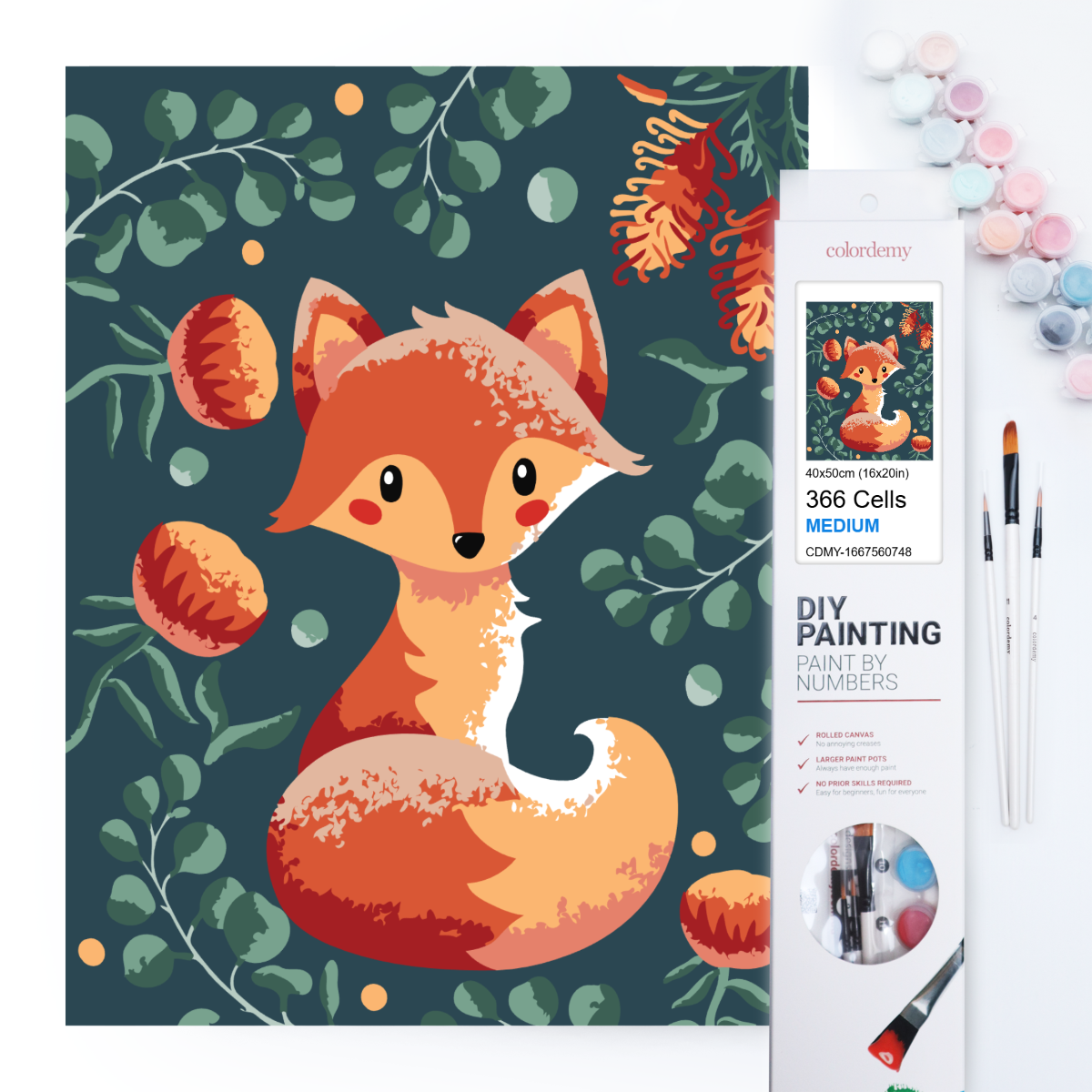 40x50cm Paint by Numbers Kit: Fox's Haven: Cute Fox with Leafy Background