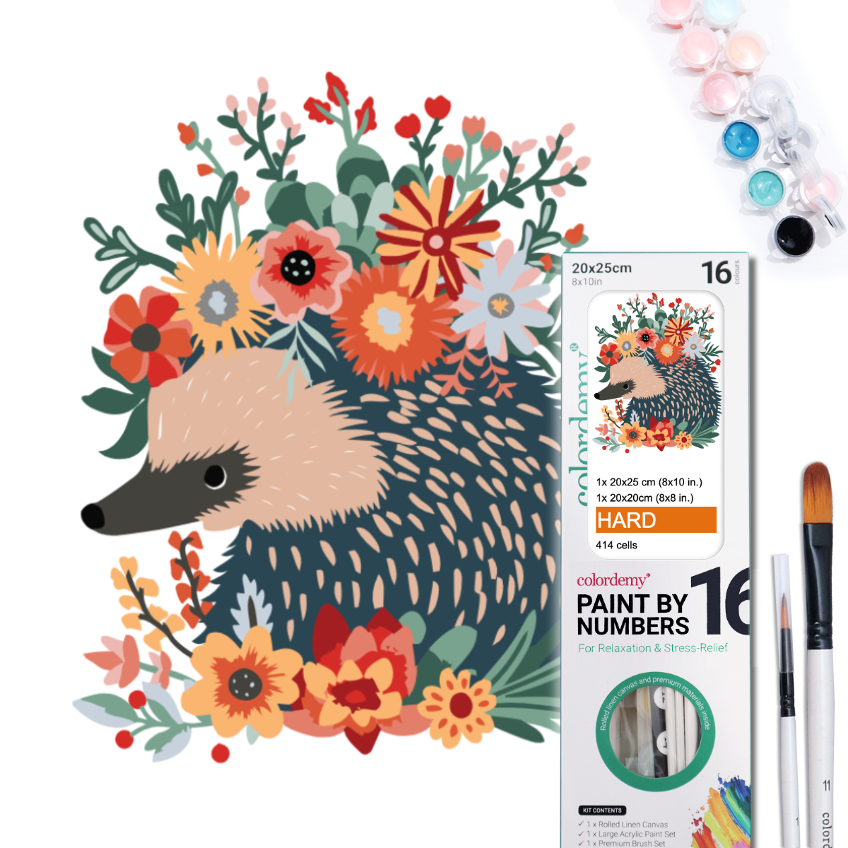 2-in-1 Paint by Numbers Kit - Rolled Canvases (20x25cm & 20x20cm), 16 Colours (Hue & Whimsy - Echidnas)