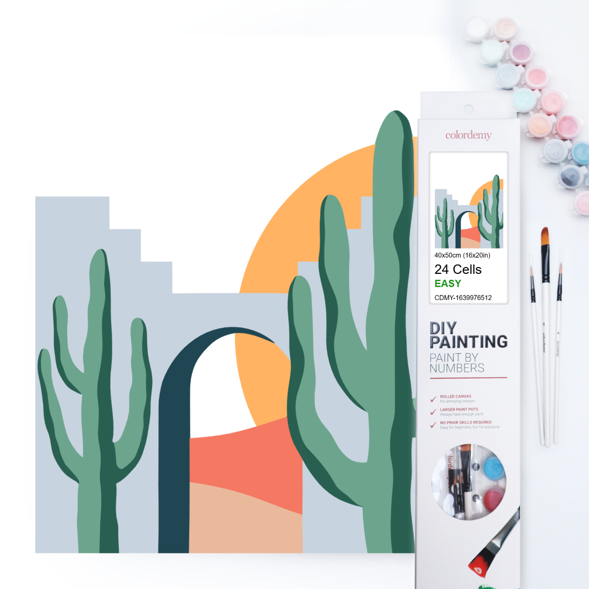 40x50cm Paint by Numbers Kit:  Desert Solitude: Minimalist Cactus and Stone Structure