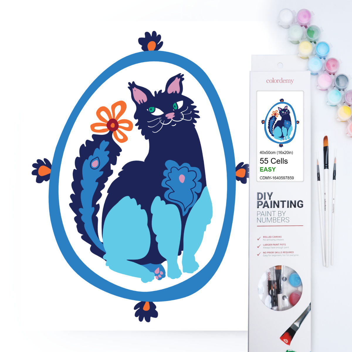 40x50cm Paint by Numbers Kit - Rolled Canvases, 16 Colours (Funkies - Cat)