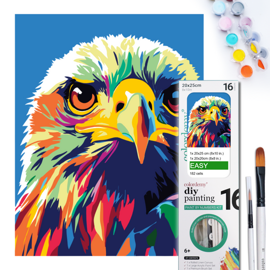 2-in-1 Paint by Numbers Kit - Rolled Canvases (20x25cm & 20x20cm), 16 Colours (Pop Party Palette - Eagle)