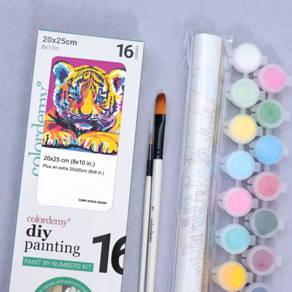 2-in-1 Paint by Numbers Kit - Rolled Canvases (20x25cm & 20x20cm), 16 Colours (Pop Party Palette - Tiger)