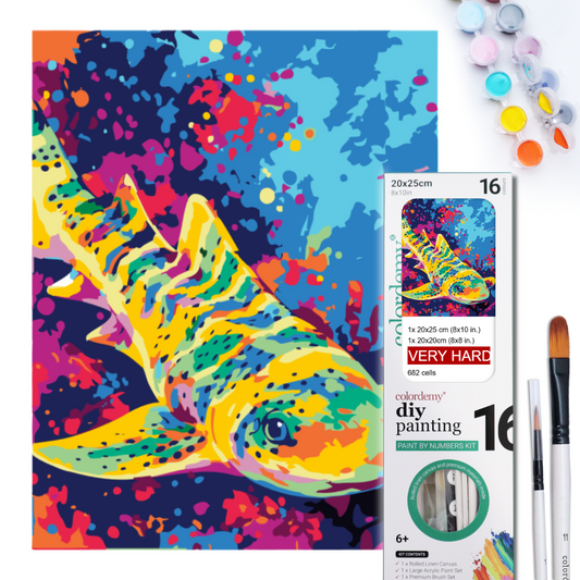 2-in-1 Paint by Numbers Kit - Rolled Canvases (20x25cm & 20x20cm), 16 Colours (Sea Life - Zebra Shark)