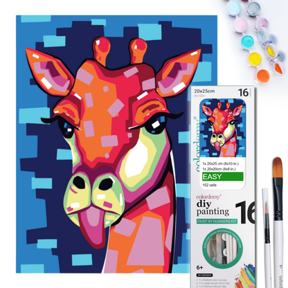 2-in-1 Paint by Numbers Kit - Rolled Canvases (20x25cm & 20x20cm), 16 Colours (Geometric Pop Art - Giraffe)