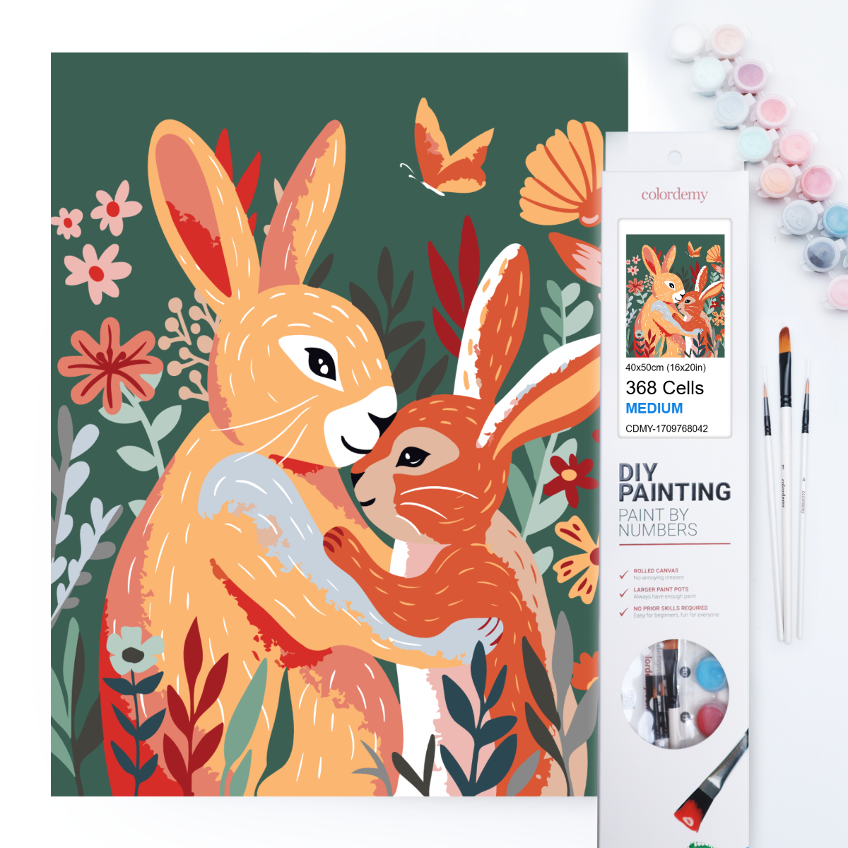 40x50cm Paint by Numbers Kit: Easter Blossoms - Mother-Daughter Rabbit Duo