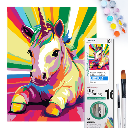 2-in-1 Paint by Numbers Kit - Rolled Canvases (20x25cm & 20x20cm), 16 Colours (Pop Party Palette - Unicorn)