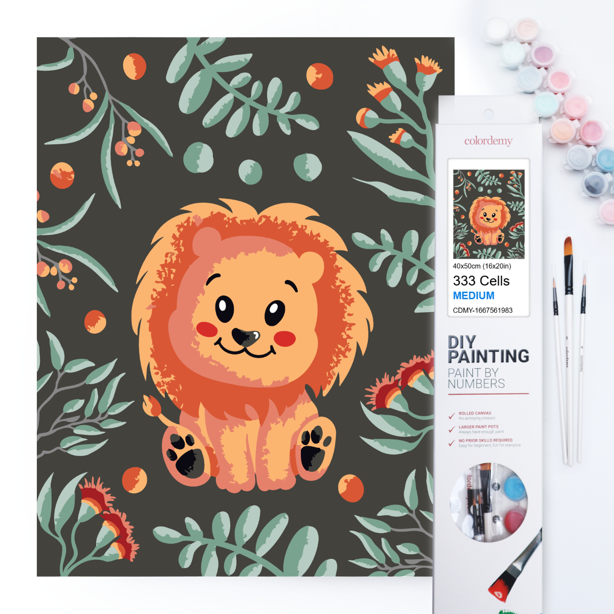 40x50cm Paint by Numbers Kit: Lion's Paradise: Cute Lion with Floral Elegance