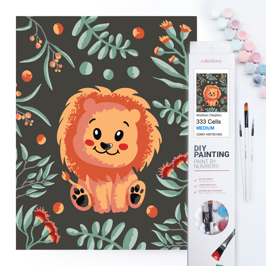 40x50cm Paint by Numbers Kit: Lion's Paradise: Cute Lion with Floral Elegance