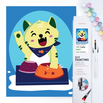 40x50cm Paint by Numbers Kit: Purrfect Rhythm: Cat Drumming Cat Bowls