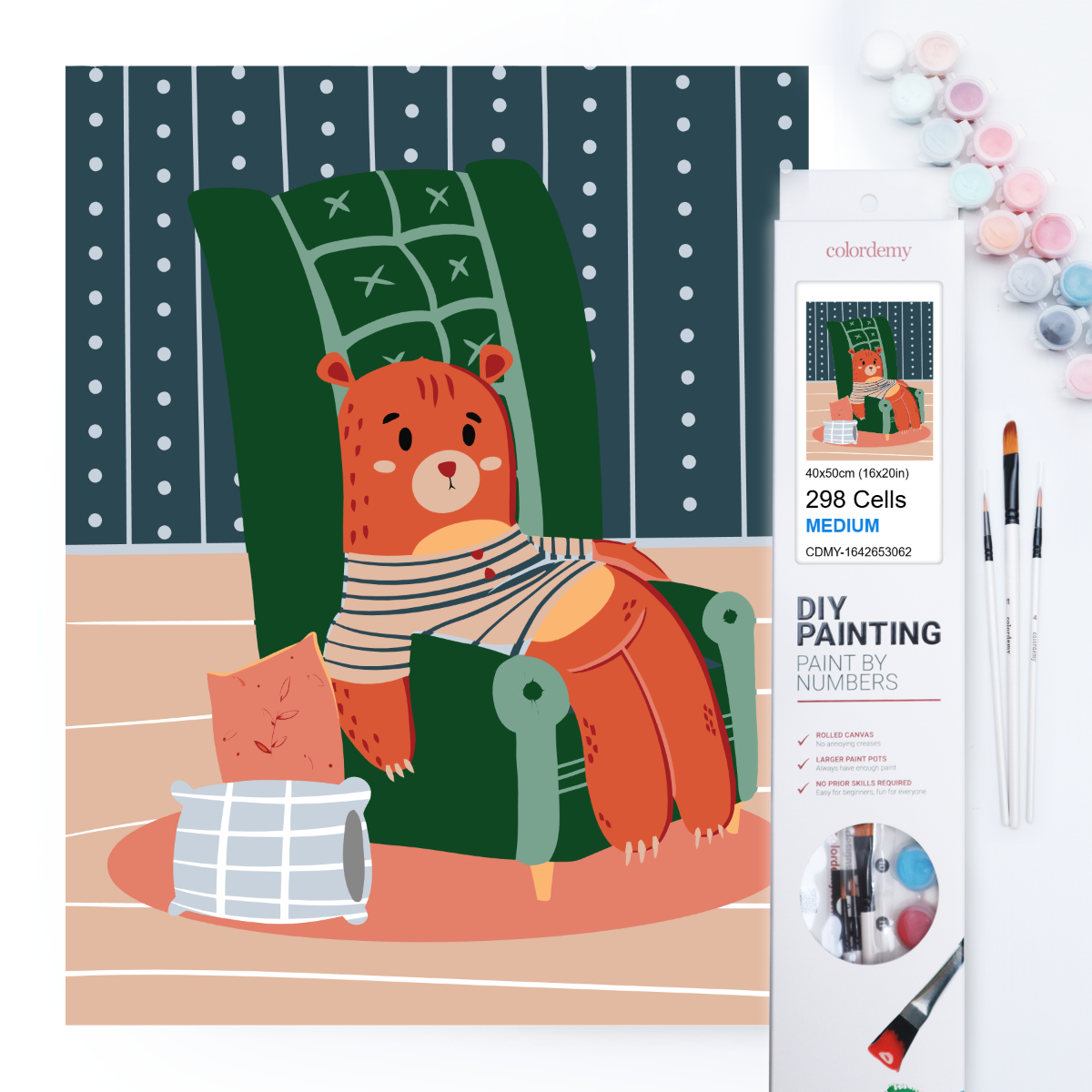40x50cm Paint by Numbers kit: Cosy Corner: Lazy Bear on a Chair
