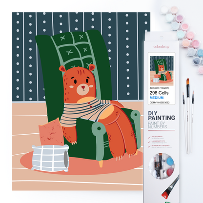 40x50cm Paint by Numbers kit: Cosy Corner: Lazy Bear on a Chair
