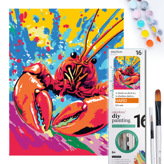 2-in-1 Paint by Numbers Kit - Rolled Canvases (20x25cm & 20x20cm), 16 Colours (Sea Life - Lobster)