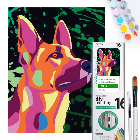 2-in-1 Paint by Numbers Kit - Rolled Canvases (20x25cm & 20x20cm), 16 Colours (Proud Little Paws - Shepherd)