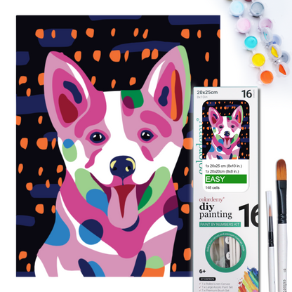 2-in-1 Paint by Numbers Kit - Rolled Canvases (20x25cm & 20x20cm), 16 Colours (Proud Little Paws - Corgi)