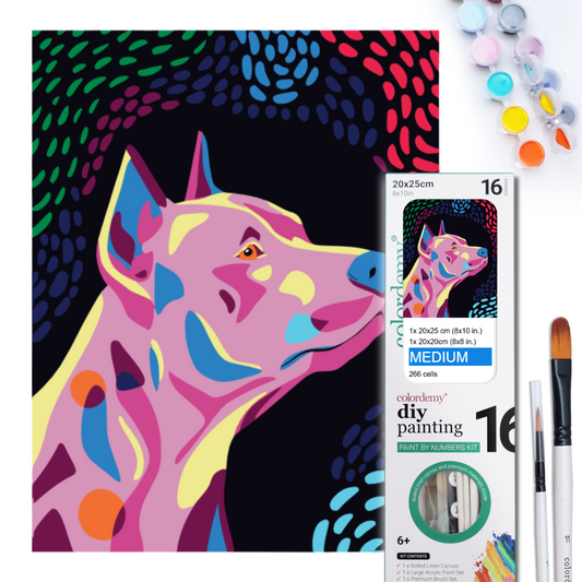2-in-1 Paint by Numbers Kit - Rolled Canvases (20x25cm & 20x20cm), 16 Colours (Proud Little Paws - Pinscher)