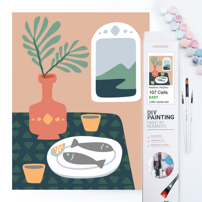 40x50cm Paint by Numbers Kit: Serenity in Contrast: Minimalist Dark Blue Table