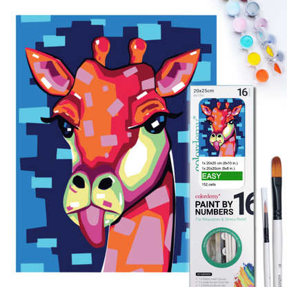 2-in-1 Paint by Numbers Kit - Rolled Canvases (20x25cm & 20x20cm), 16 Colours (Geometric Pop Art - Giraffe)