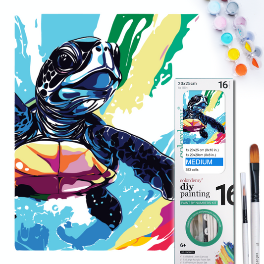 2-in-1 Paint by Numbers Kit - Rolled Canvases (20x25cm & 20x20cm), 16 Colours (Sea Life - Sea Turtle)
