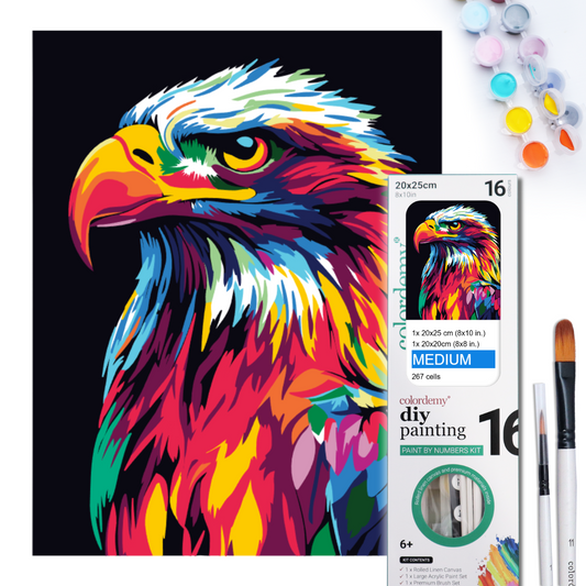 2-in-1 Paint by Numbers Kit - Rolled Canvases (20x25cm & 20x20cm), 16 Colours (Bold In Black - Eagle)