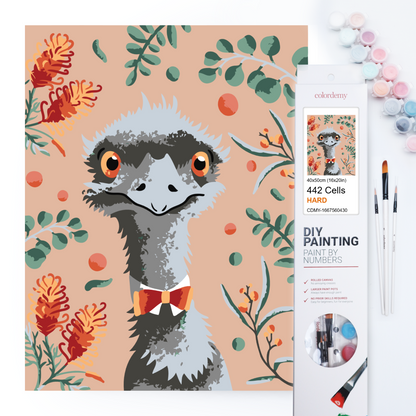 40x50cm Paint by Numbers kit:  Leafy Serenity: Simple Emu with Pink Background