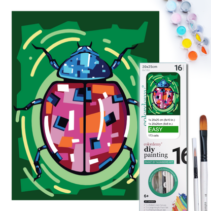 2-in-1 Paint by Numbers Kit - Rolled Canvases (20x25cm & 20x20cm), 16 Colours (Geometric Pop Art - Ladybug)