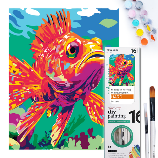 2-in-1 Paint by Numbers Kit - Rolled Canvases (20x25cm & 20x20cm), 16 Colours (Sea Life - Red Scorpion Fish)