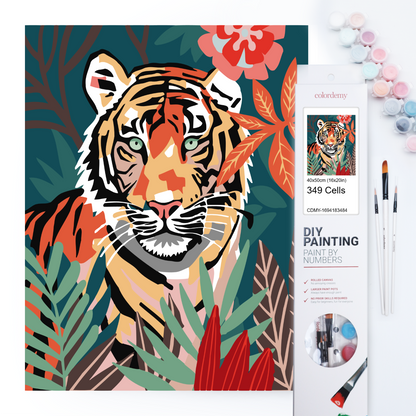 40x50cm Paint by Numbers Kit: Wild Serenity: Matisse-Style Tiger in the Jungle.