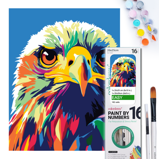 2-in-1 Paint by Numbers Kit - Rolled Canvases (20x25cm & 20x20cm), 16 Colours (Pop Party Palette - Eagle)