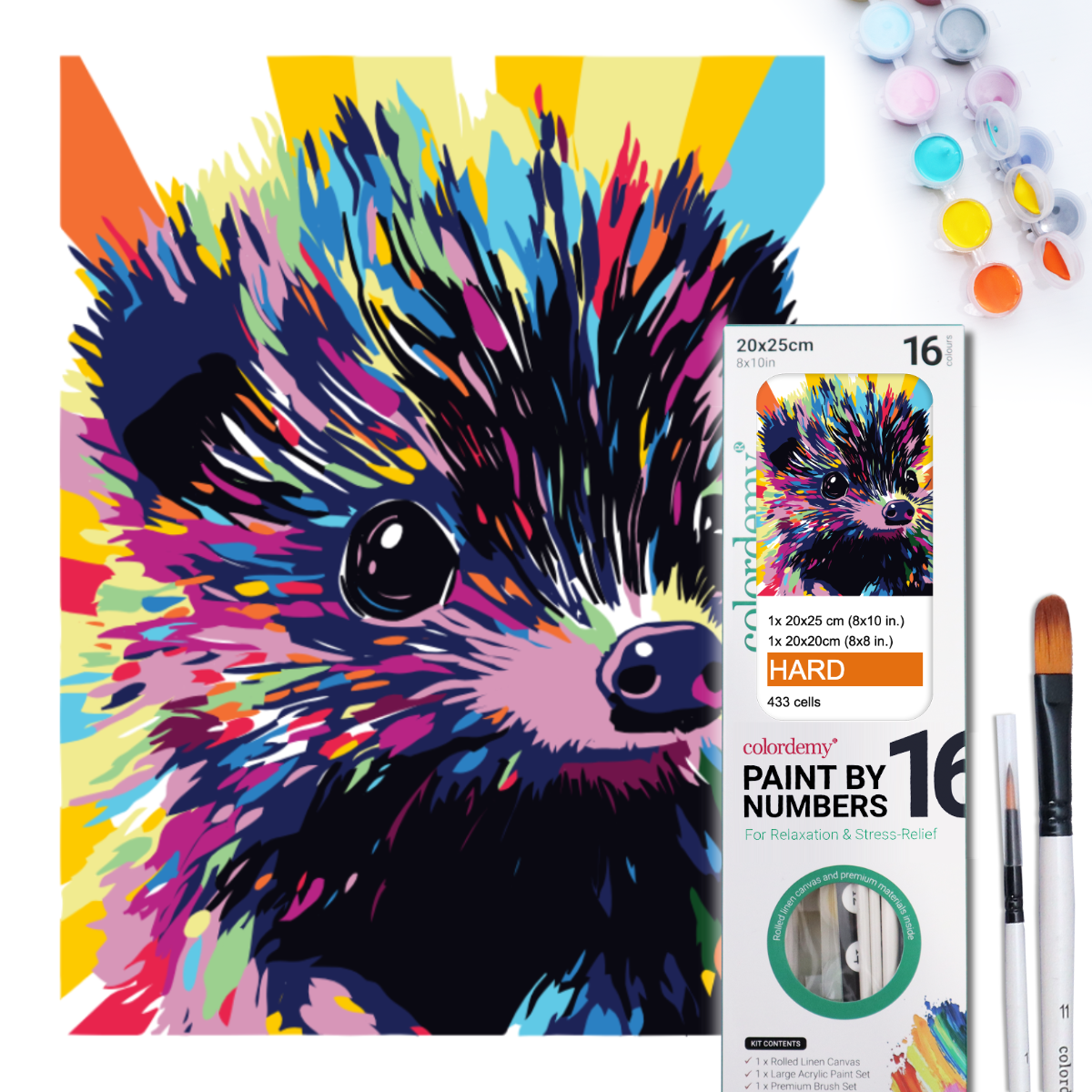 2-in-1 Paint by Numbers Kit - Rolled Canvases (20x25cm & 20x20cm), 16 Colours (Pop Party Palette - Pocupine)