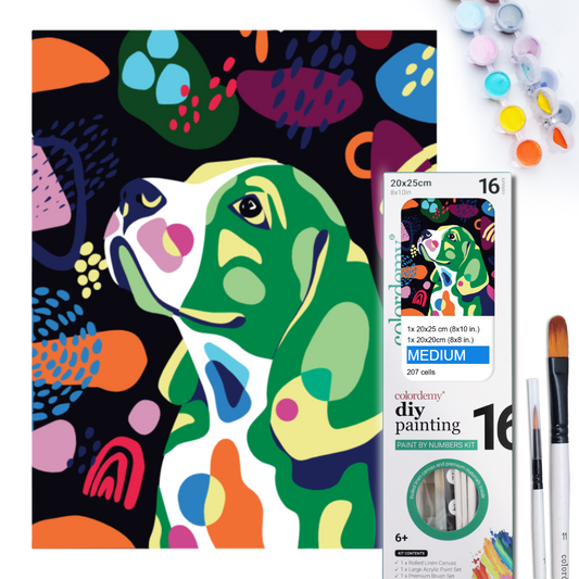 2-in-1 Paint by Numbers Kit - Rolled Canvases (20x25cm & 20x20cm), 16 Colours (Proud Little Paws - Dachshund)