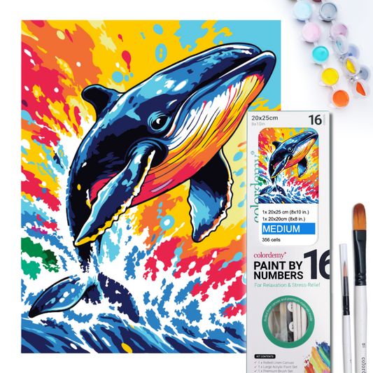 2-in-1 Paint by Numbers Kit - Rolled Canvases (20x25cm & 20x20cm), 16 Colours (Sea Lfe - Whale)