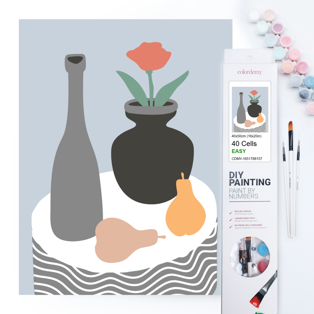 40x50cm Paint by Numbers Kit:  Minimalist Elegance: Grey Coffee Table with Vase and Fruits