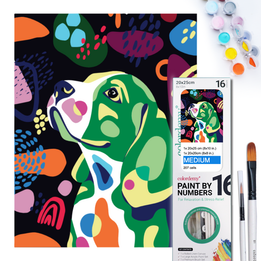 2-in-1 Paint by Numbers Kit - Rolled Canvases (20x25cm & 20x20cm), 16 Colours (Proud Little Paws - Dachshund)