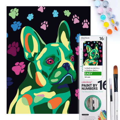 2-in-1 Paint by Numbers Kit - Rolled Canvases (20x25cm & 20x20cm), 16 Colours (Proud Little Paws - French Bulldog)