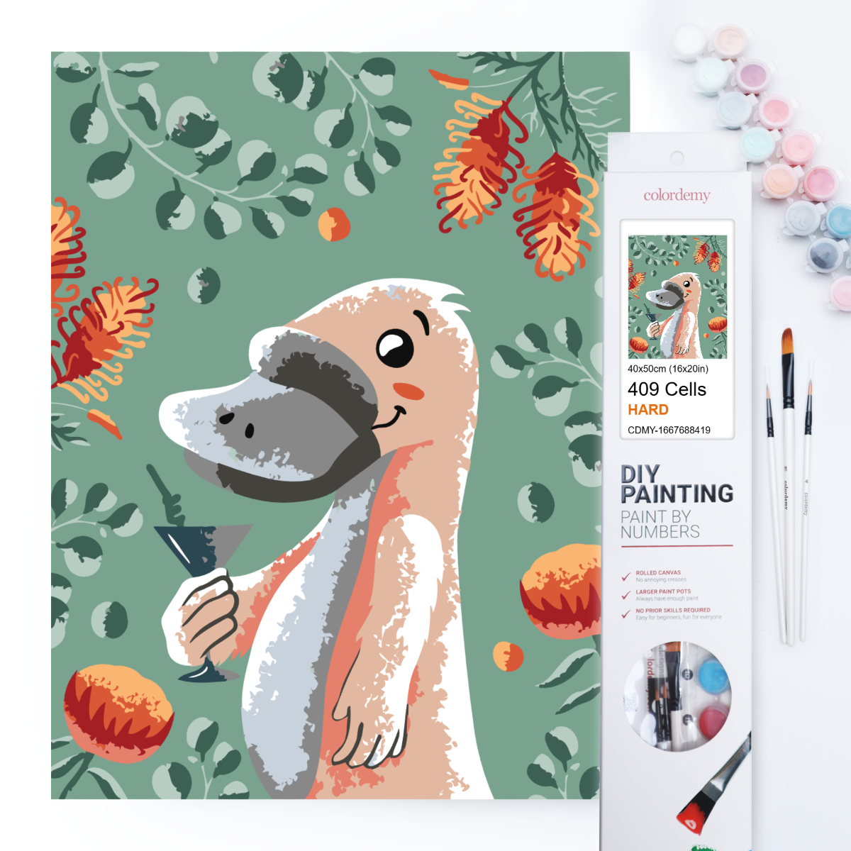 40x50cm Paint by Numbers Kit: Cool Platypus: Minimalist with Leafy Background