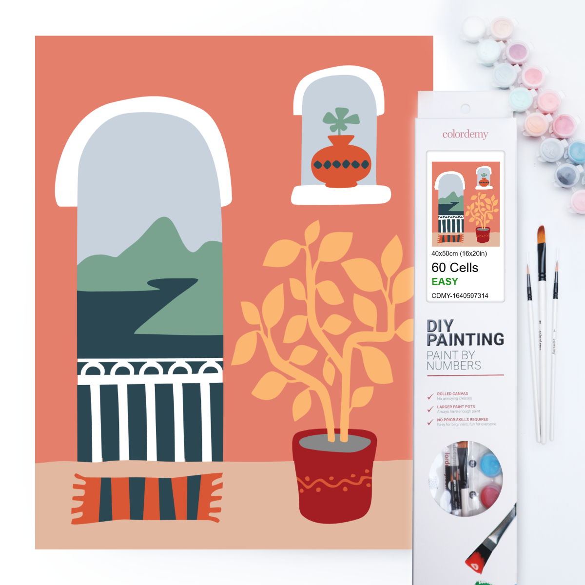 40x50cm Paint by Numbers Kit: Balcony Retreat: Minimalist Mountain View