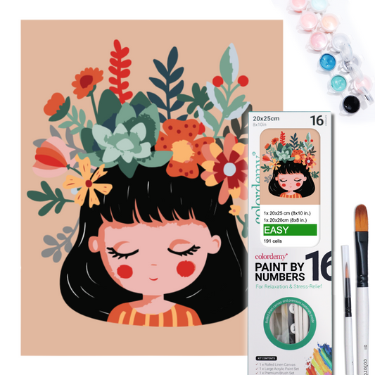 2-in-1 Paint by Numbers Kit - Rolled Canvases (20x25cm & 20x20cm), 16 Colours (Little Girl)