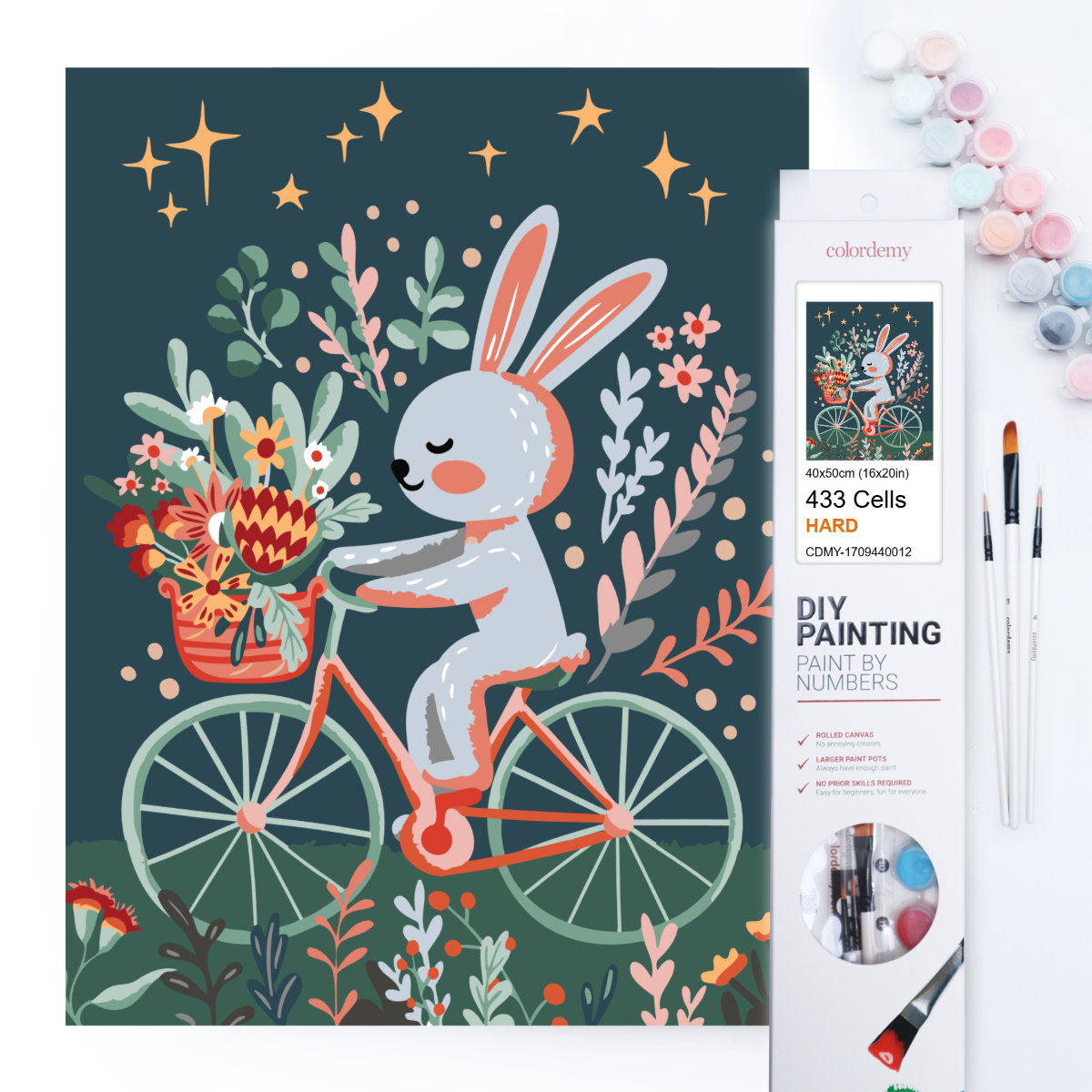 40x50cm Paint by Numbers Kit: Whimsical Wheels - Rabbit's Floral Joy Ride