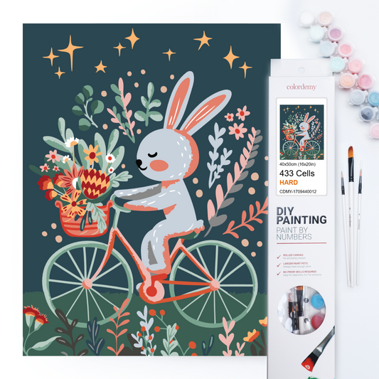 40x50cm Paint by Numbers Kit: Whimsical Wheels - Rabbit's Floral Joy Ride