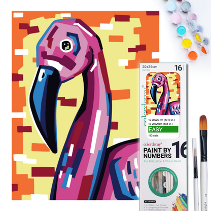 2-in-1 Paint by Numbers Kit - Rolled Canvases (20x25cm & 20x20cm), 16 Colours (Geometric Pop Art - Flamingo)