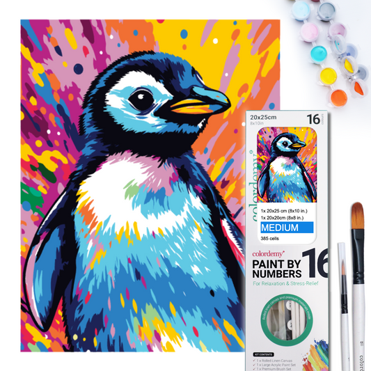 2-in-1 Paint by Numbers Kit - Rolled Canvases (20x25cm & 20x20cm), 16 Colours (Sea Life - Penguin)