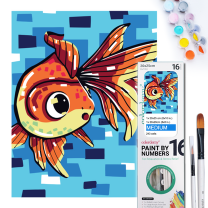 2-in-1 Paint by Numbers Kit - Rolled Canvases (20x25cm & 20x20cm), 16 Colours (Geometric Pop Art - Goldfish)