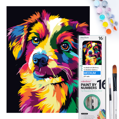 2-in-1 Paint by Numbers Kit - Rolled Canvases (20x25cm & 20x20cm), 16 Colours (Bold In Black - Dog)