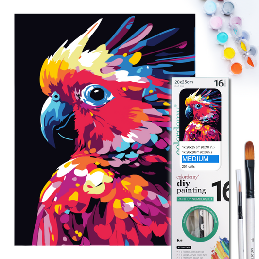 2-in-1 Paint by Numbers Kit - Rolled Canvases (20x25cm & 20x20cm), 16 Colours (Bold In Black - Cockatoo)